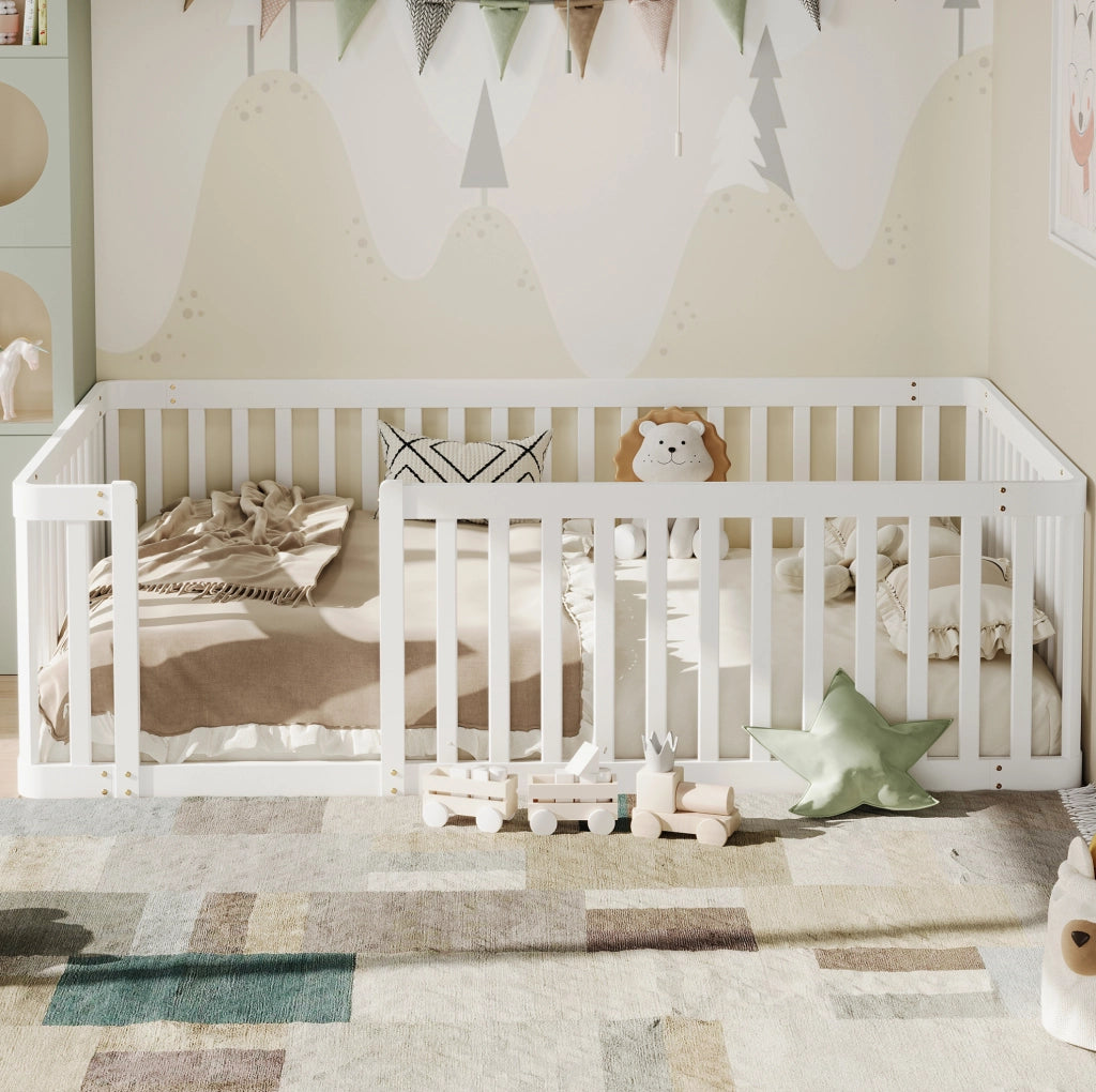 Letto in legno massello con sponda 90x200 cm bianco per bambini