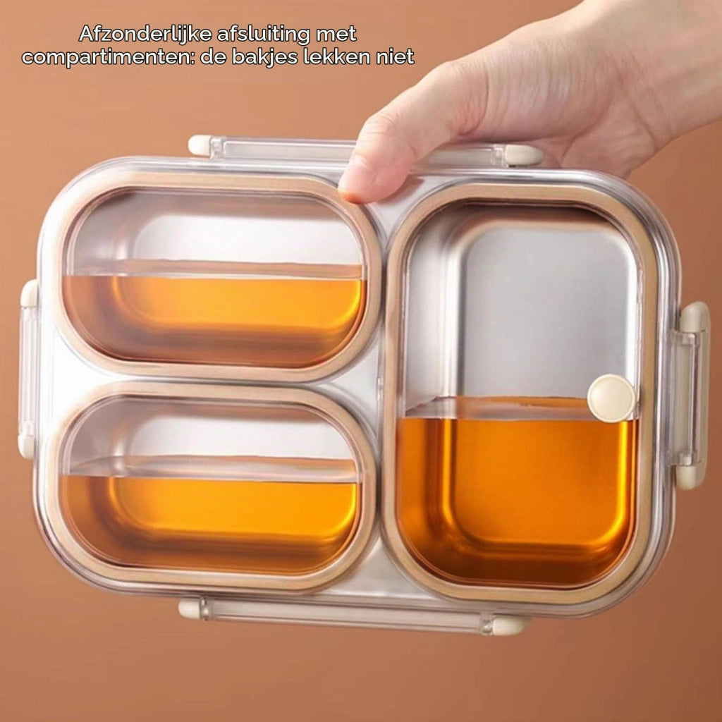 Contenitore per il pranzo in acciaio inossidabile, con 3 scomparti, capacità 1,2 litri, colore kaki, riutilizzabile