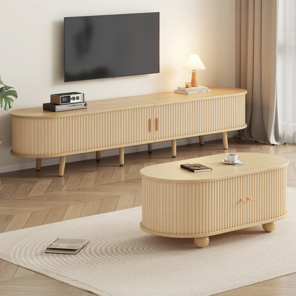 Set mobile TV e tavolino da caffè in MDF effetto legno, con contenitori