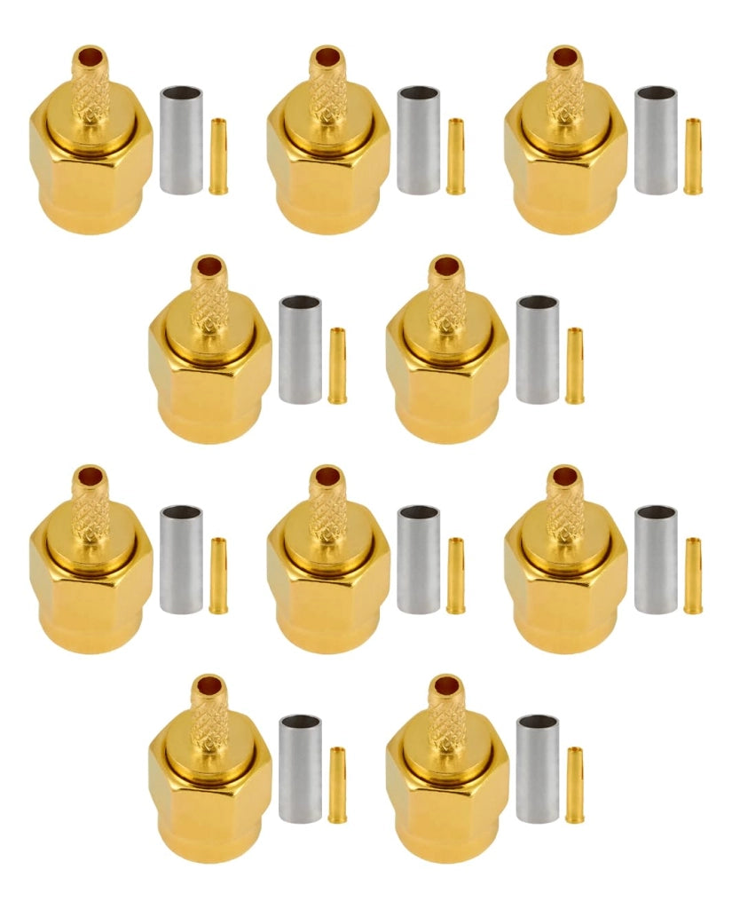 10 connettori RP-SMA maschio a crimpare, per cavi RG316 e RG174, impedenza 50 Ohm