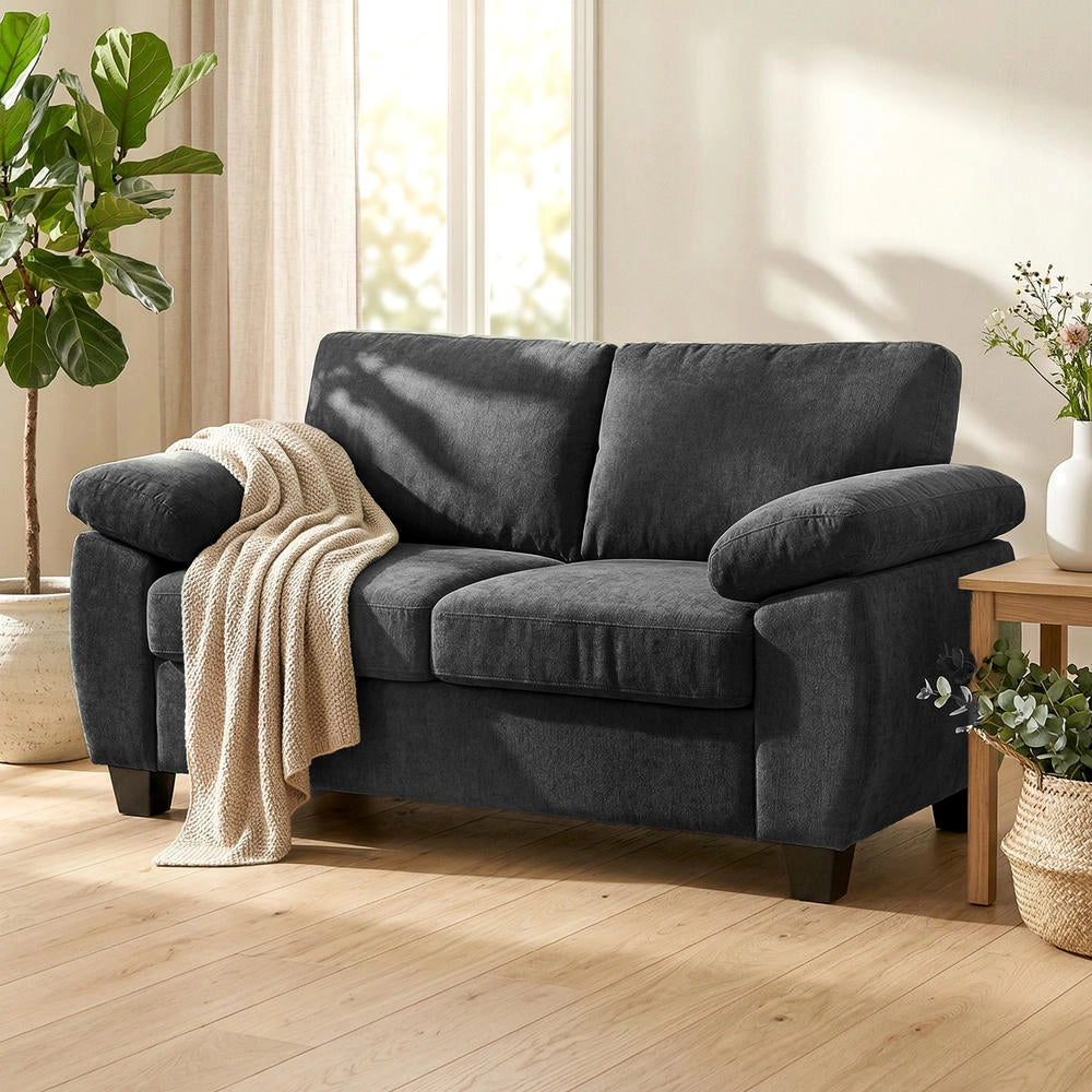 Divano a 2 Posti 156 cm in Ciniglia Grigio Scuro con Cuscini a Molle e Braccioli Imbottiti Design Moderno Compatto Portata 300 kg