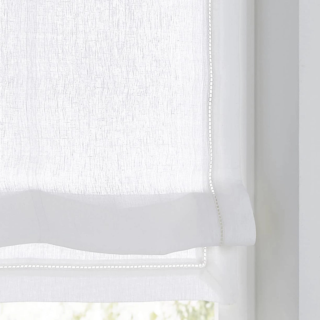 Tenda plissettata in lino, colore bianco, 100x140 cm, con orlo cavo