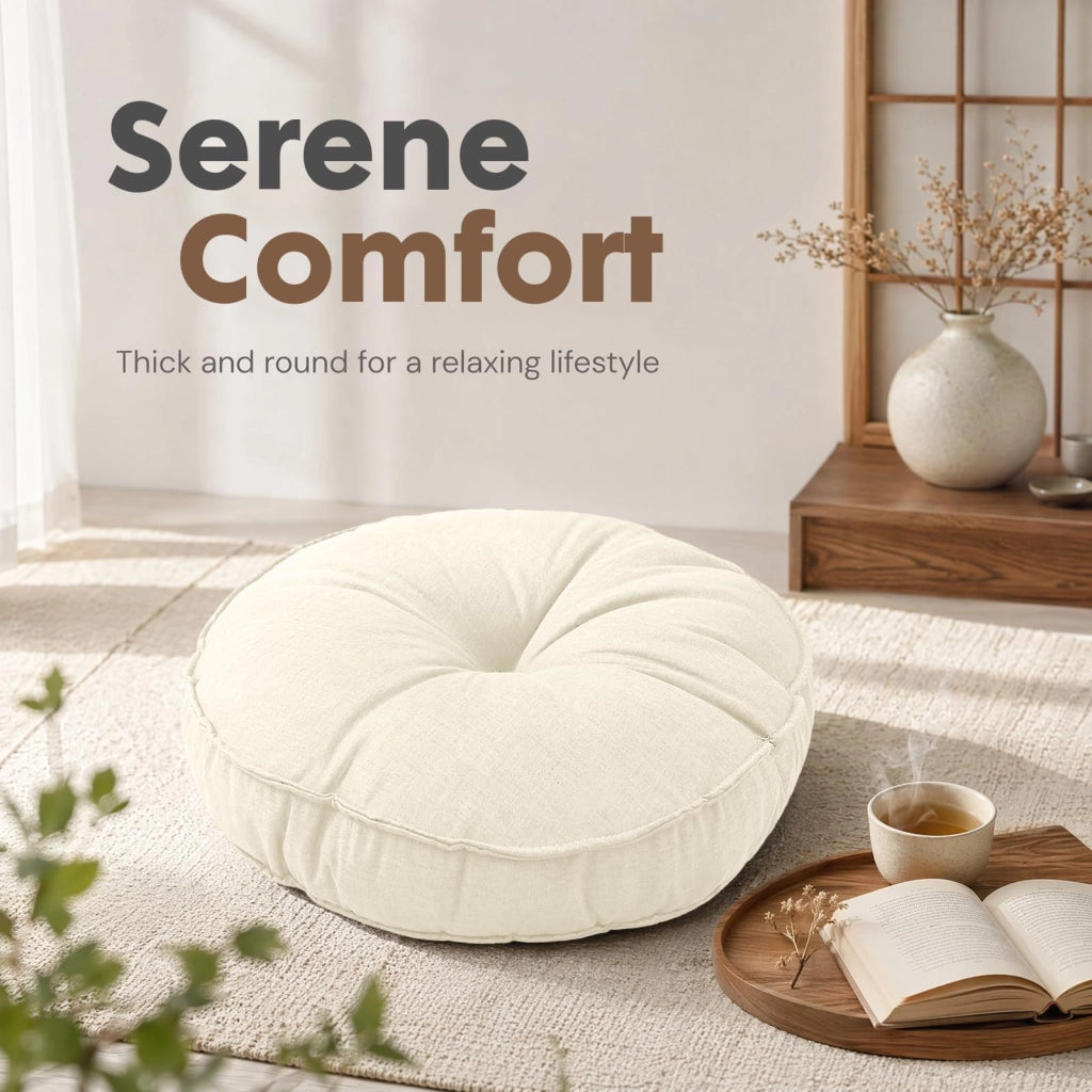 Cuscino rotondo da seduta, diametro 45 cm, color beige, per interni ed esterni (terrazzi)