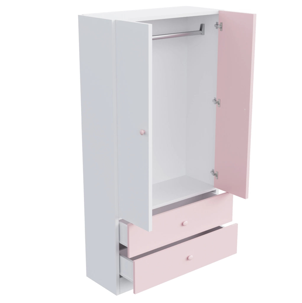 Armadio rosa e bianco 70 x 40 x 170 cm con due cassetti