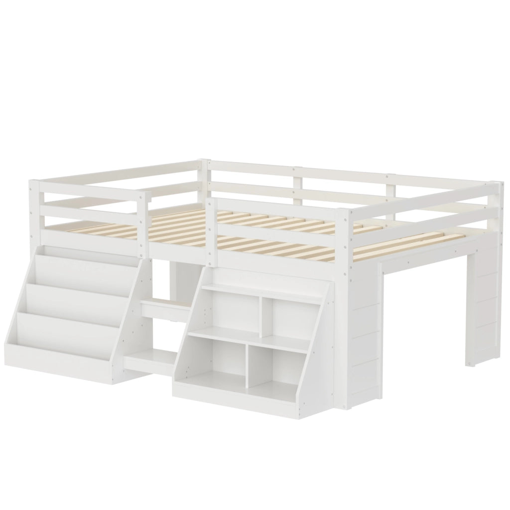Letto rialzato per bambini bianco 140 x 200 cm con vani portaoggetti