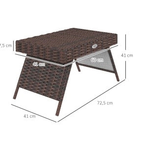 Tavolino pieghevole in rattan marrone 60 x 41 x 41 cm