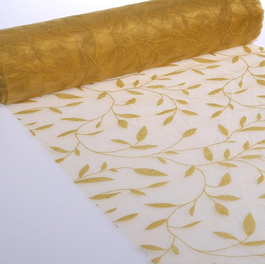 Tafelloper per stampa a trasferimento termico, motivo foglie, 28 cm x 15 m, color oro