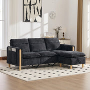 DIVANO 3 posti a L con pouf contenitore 201x77x86 cm in ciniglia nera