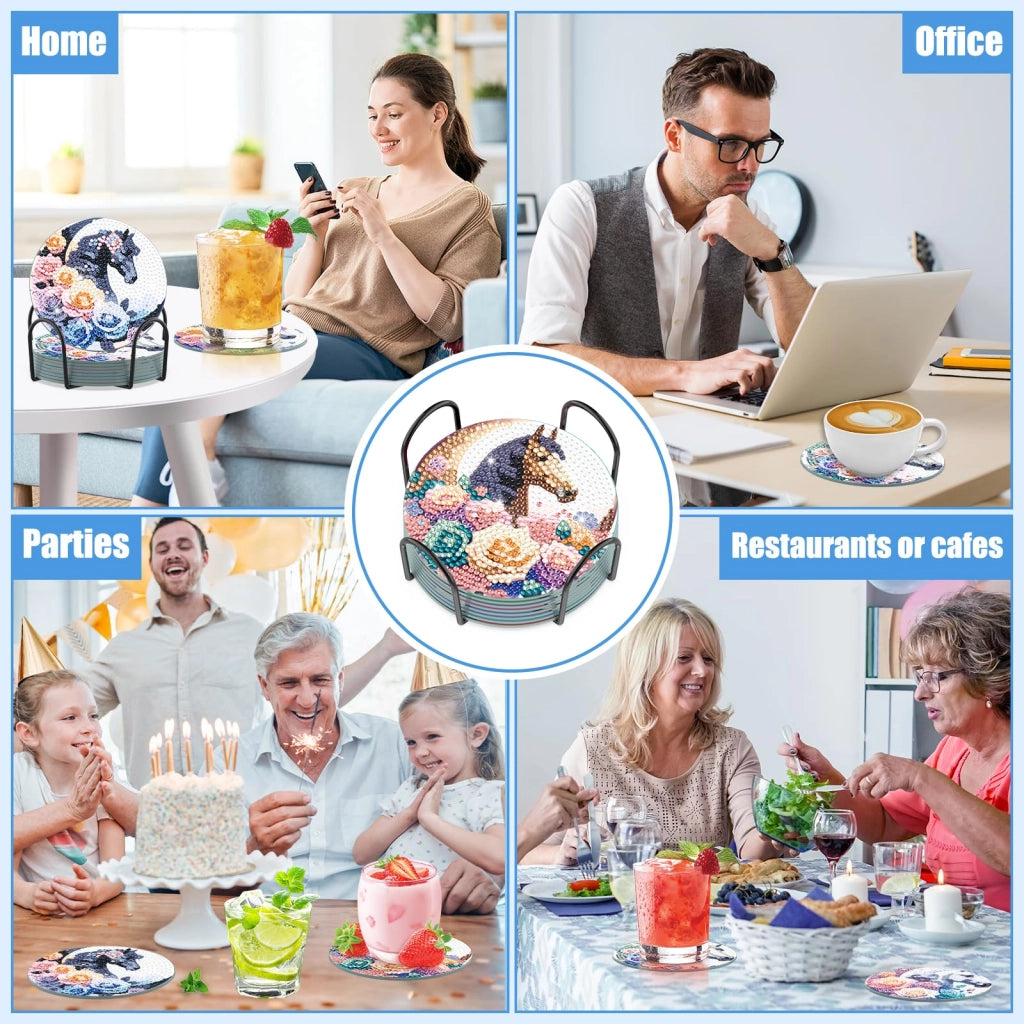 Set di 8 sottobicchieri per la pittura a diamante, con supporto, ideali per il fai-da-te, forma rotonda, in acrilico