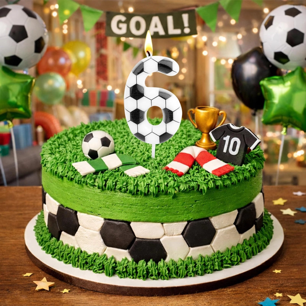 Candela a forma di numero 6, alta 11 cm, per torte a tema calcistico