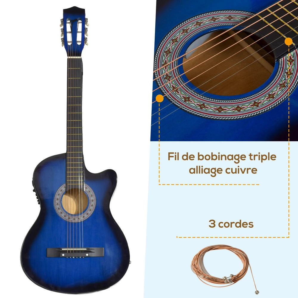 Kit chitarra elettrica con accessori borsa tracolla corde plettri e cavo 96,5x35,8x8,5cm blu e nero per principianti