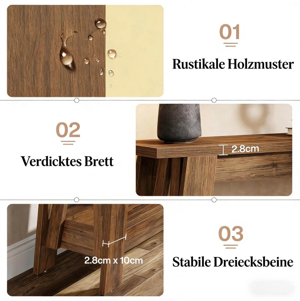 Consolle d'ingresso rustica 105 x 30 x 80 cm in MDF marrone, 2 ripiani