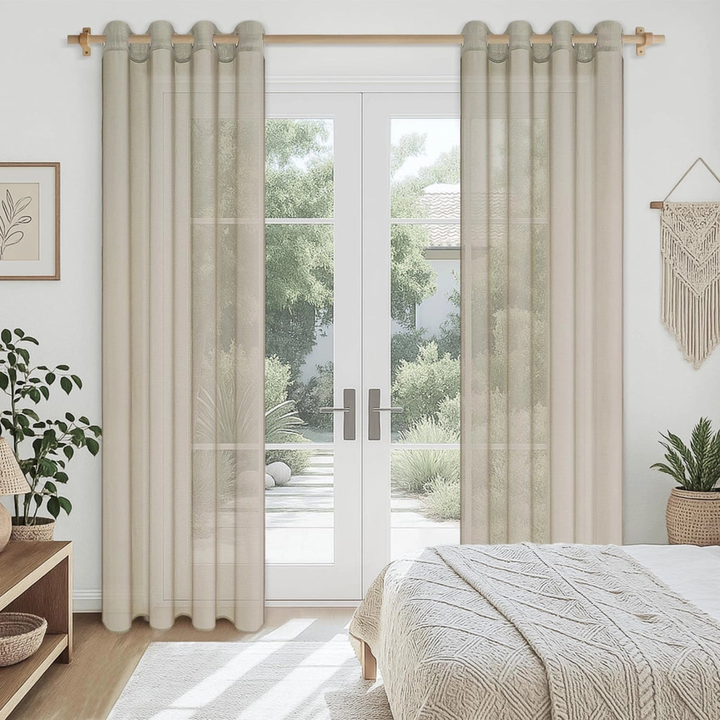 Tende trasparenti con occhielli, semitrasparenti, 140x137 cm, beige, confezione da 2 pezzi