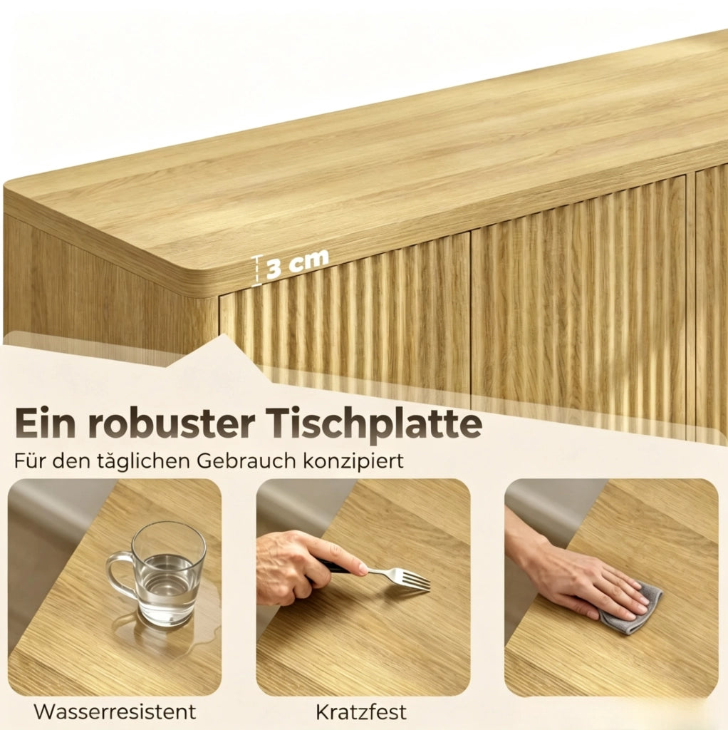 Credenza in MDF color rovere 147 cm con 4 ante push-to-open