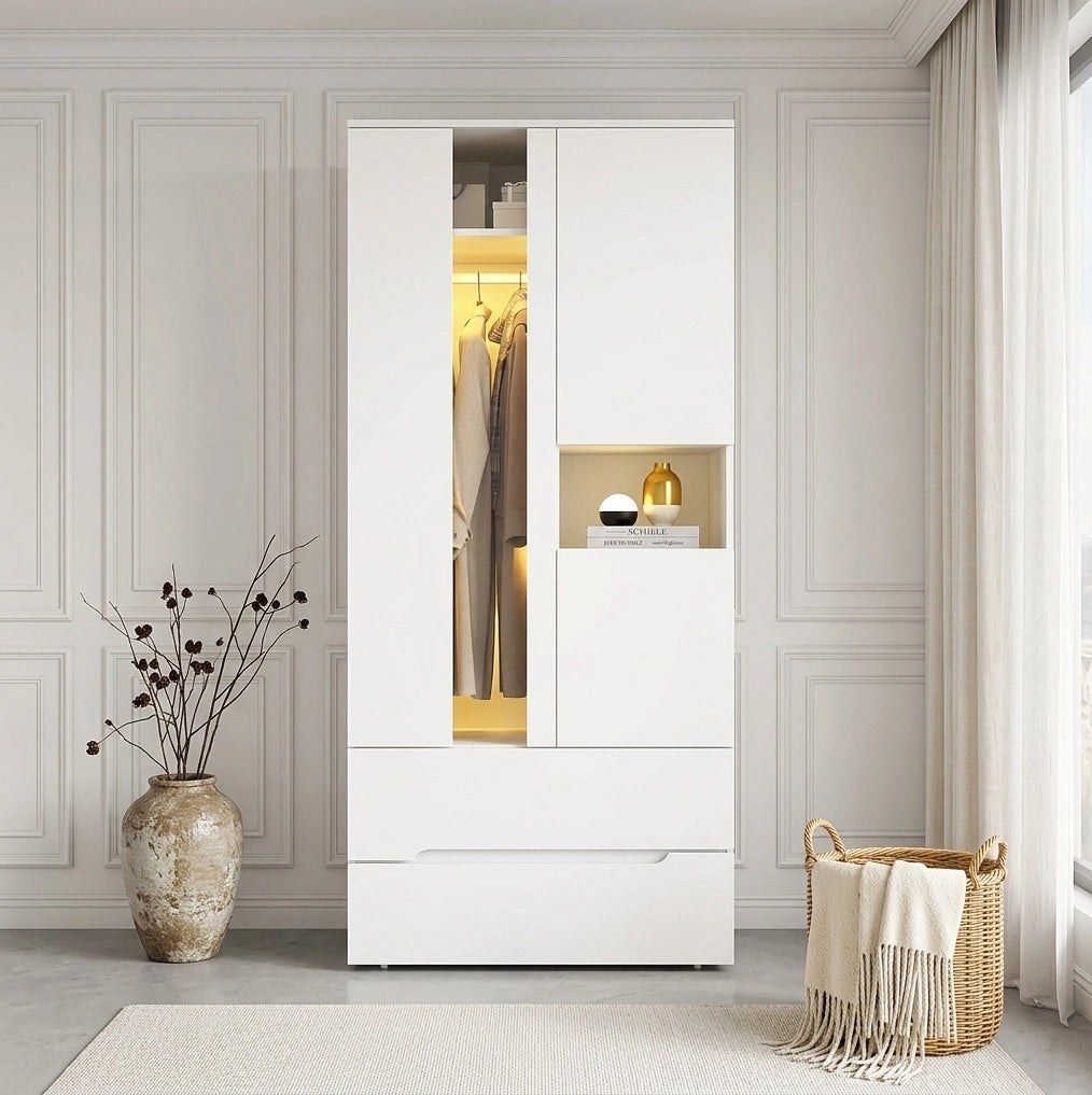 Armadio bianco con illuminazione interna, 90 x 50 x 200 cm