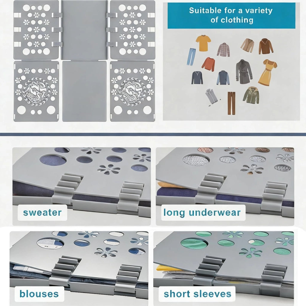 Tavola pieghevole per abiti, regolabile, adatta per magliette, camicie e pantaloni, colore grigio