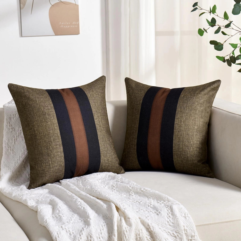 Coperte per cuscini, 50x50 cm, 2 pezzi, design moderno, colore marrone, cotone/lino
