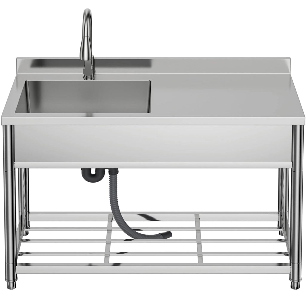 Lavello in acciaio inossidabile con piano di lavoro, 55x120x94 cm, con un vano
