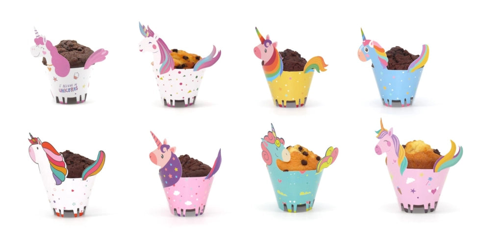 Confezioni per muffin a tema unicorno, 24 pezzi, 12 design diversi, in carta, 6,5 cm