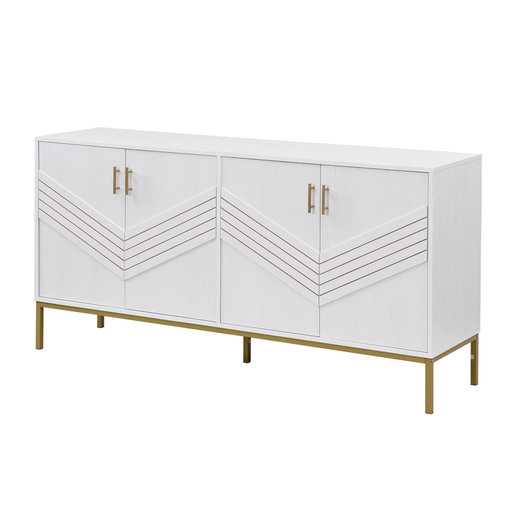 Credenza 160 × 40 × 80,5 cm quattro ante due ripiani regolabili MDF bianca con venature del legno e dettagli dorati