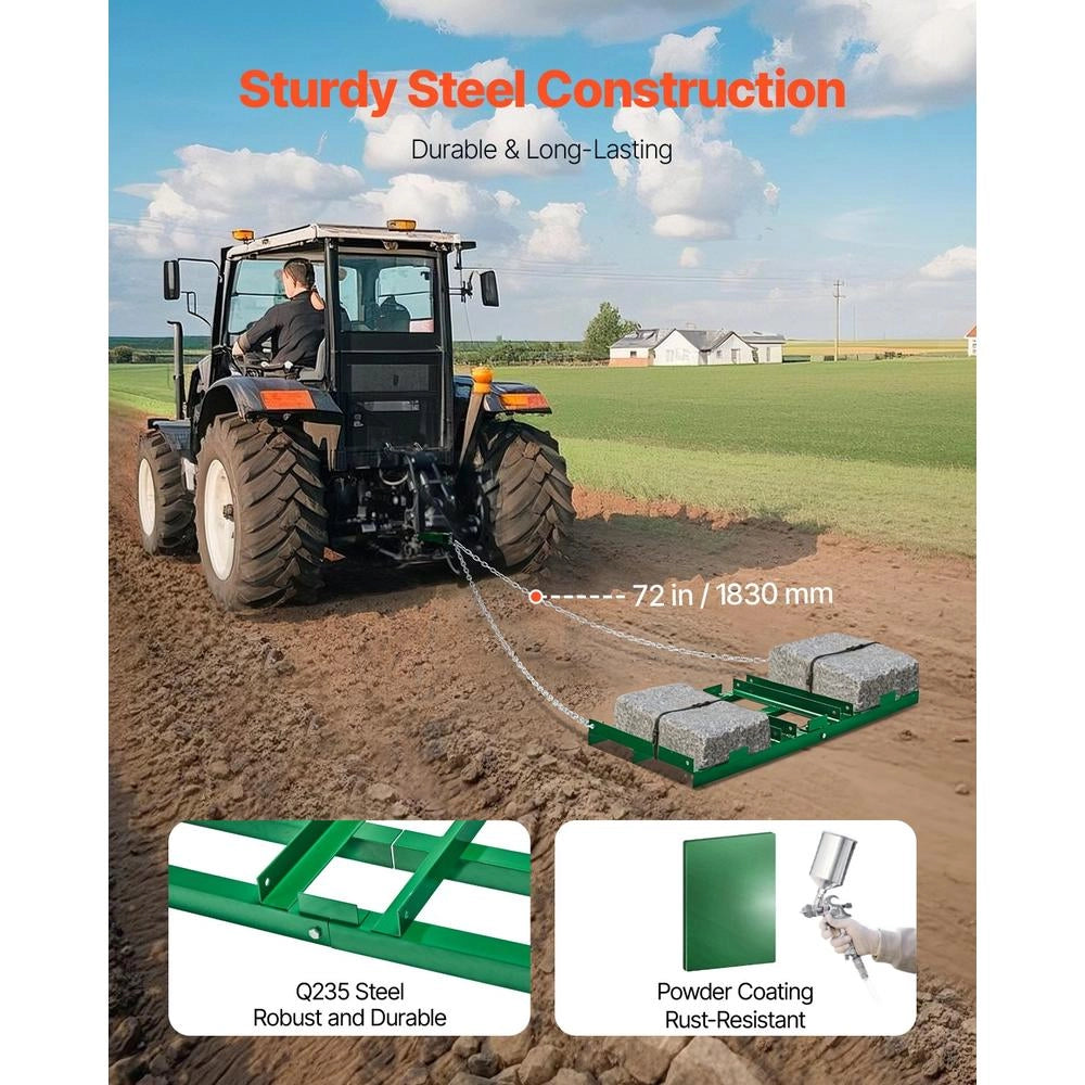 Erpice Trainato per Livellamento Prato in Acciaio Q235 1220x500x100 mm con Barre Regolabili e Catena 1830 mm per ATV UTV Trattore