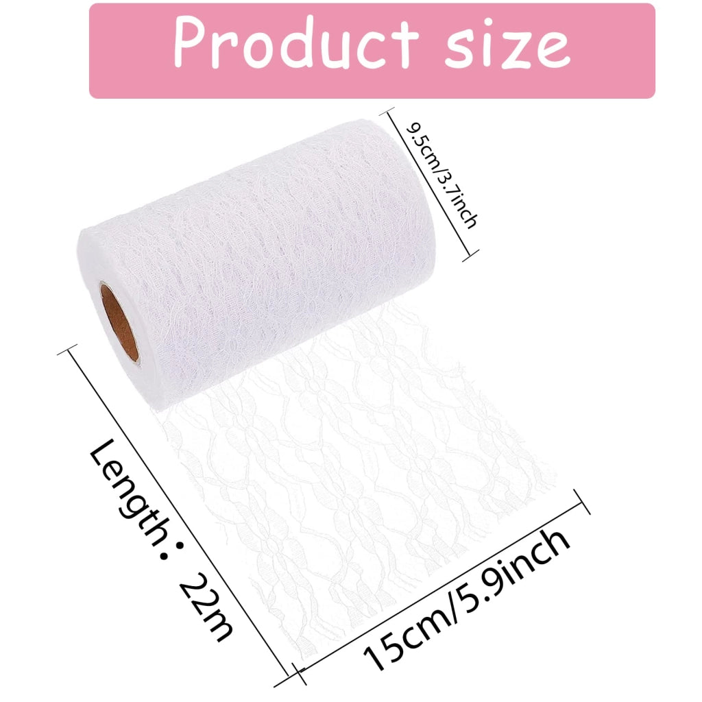 Tovaglia con bordo rifinito, 15 cm x 22 m, in poliestere, motivo floreale, colore bianco