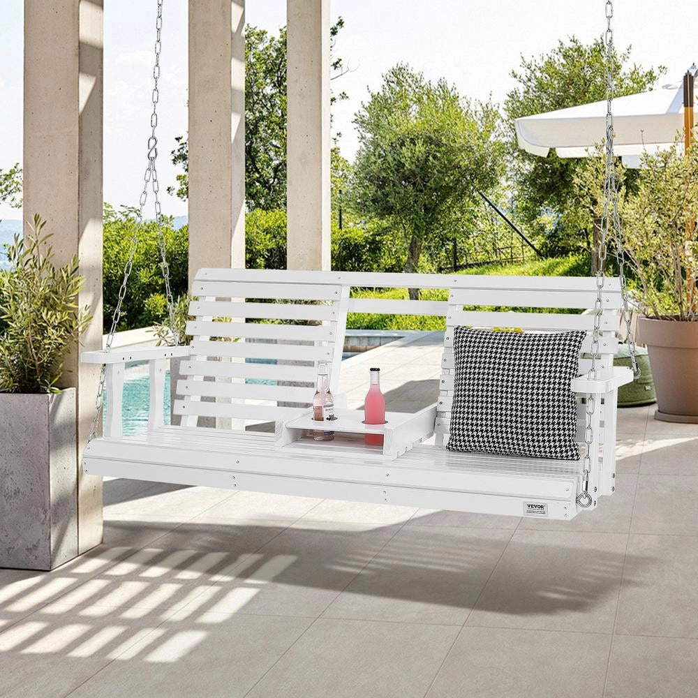Altalena per Portico in Legno di Cedro Bianco 1523x710x600mm YQ-117C, Panca Sospesa da Giardino con Catene in Acciaio, Carico Max 400kg