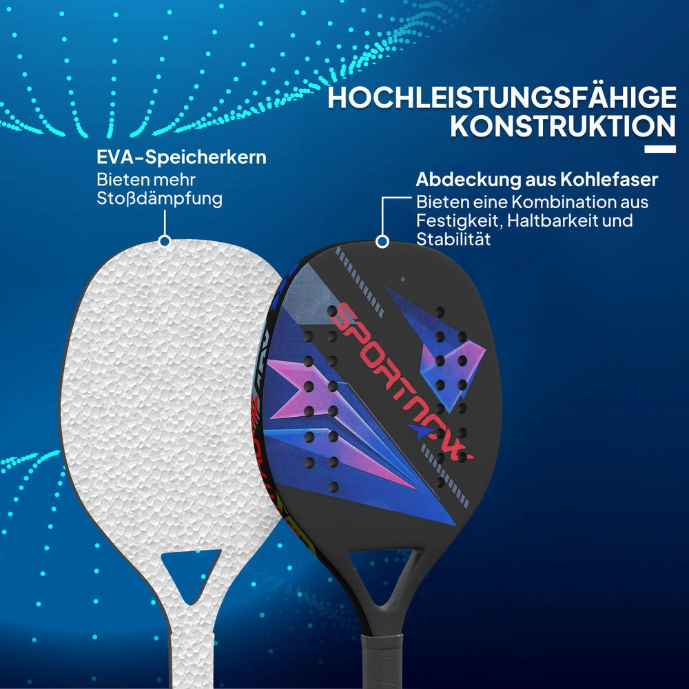 Set racchetta da beach tennis in fibra di carbonio nero con impugnatura antiscivolo e borsa a tracolla, leggero e resistente