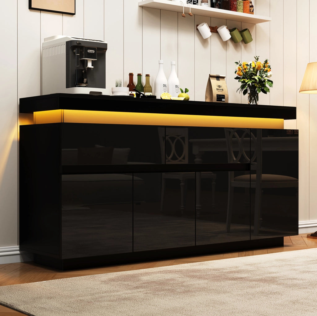 Credenza nera lucida 140 x 35 x 72,5 cm con illuminazione a LED