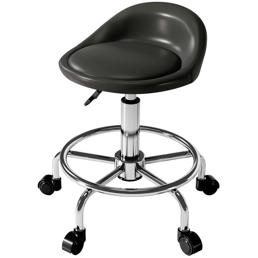 Sgabello con Ruote e Schienale Girevole 360° Regolabile in Altezza 59-75 cm in Ecopelle per Studio Ufficio Casa Nero