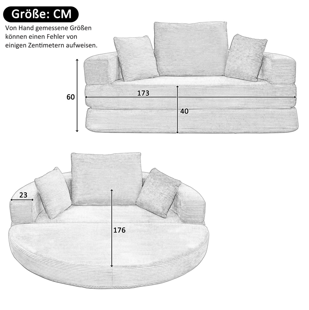 Divano letto pieghevole 2 in 1 173x176 cm in schiuma nero con 3 cuscini