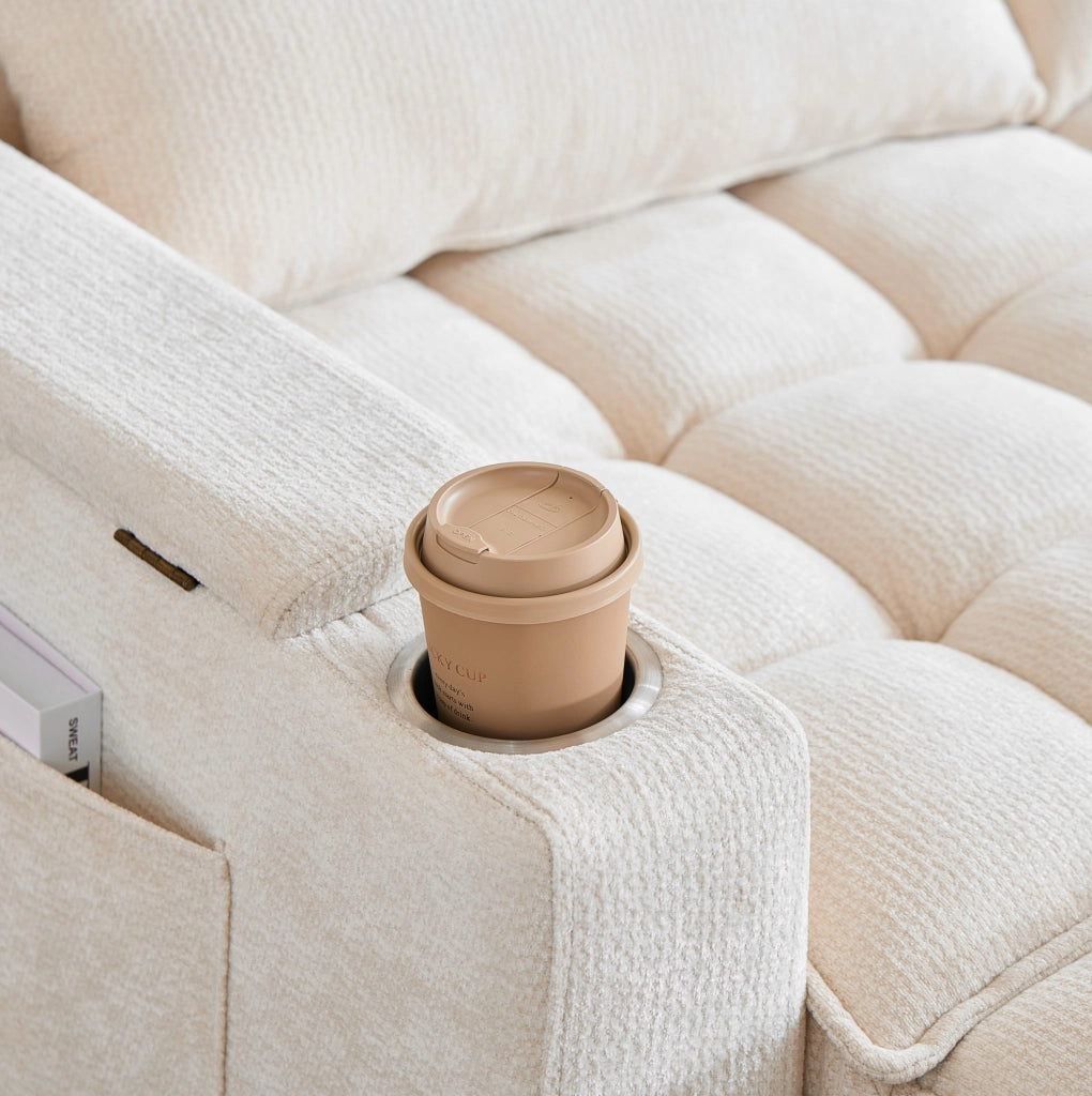 Divano letto a 3 configurazioni beige, 142 cm, con portaoggetti