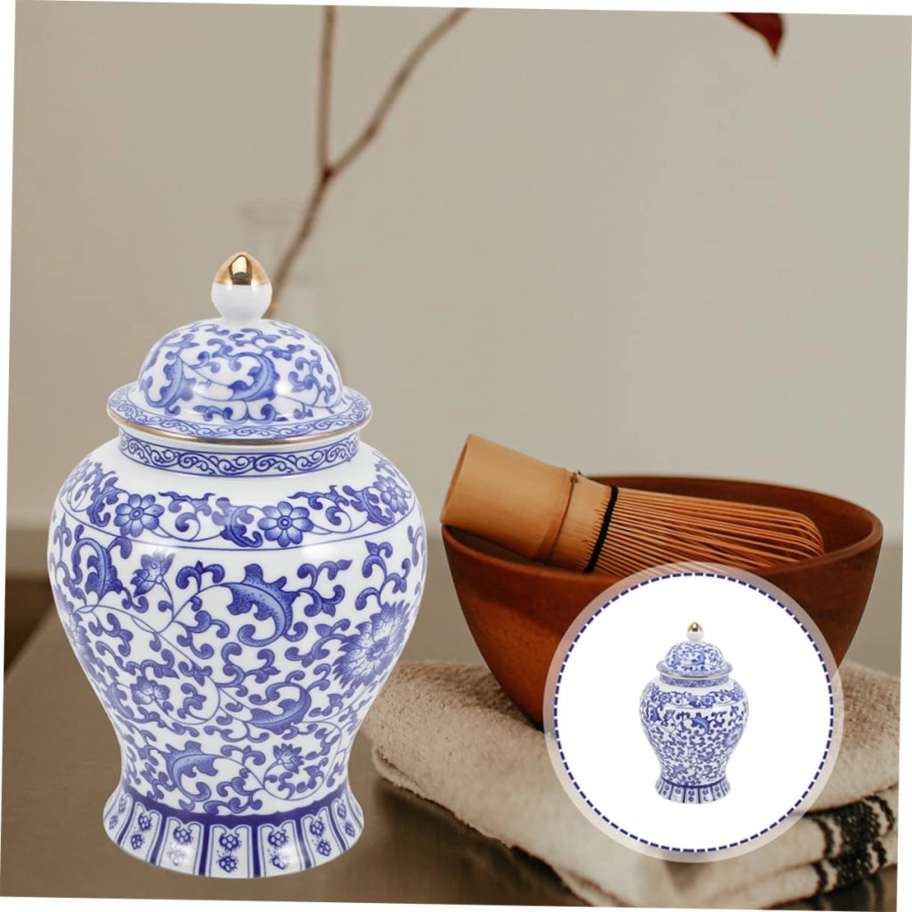 Contenitore per tè in Vetroceramica, 1300 ml, stile vintage, porcellana, con coperchio, bianco e blu