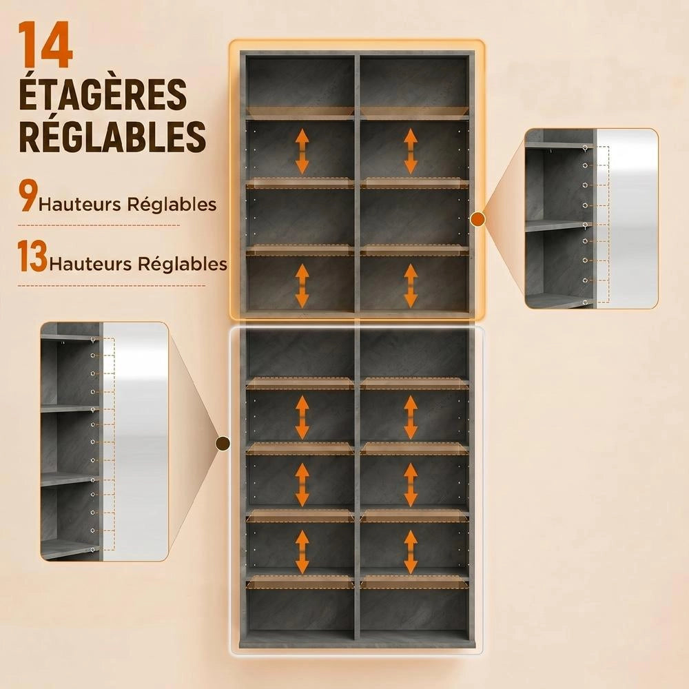 Scaffale porta CD e DVD a 18 scomparti con 14 ripiani regolabili mobile multimediale salvaspazio grigio chiaro 78,5x24x175cm