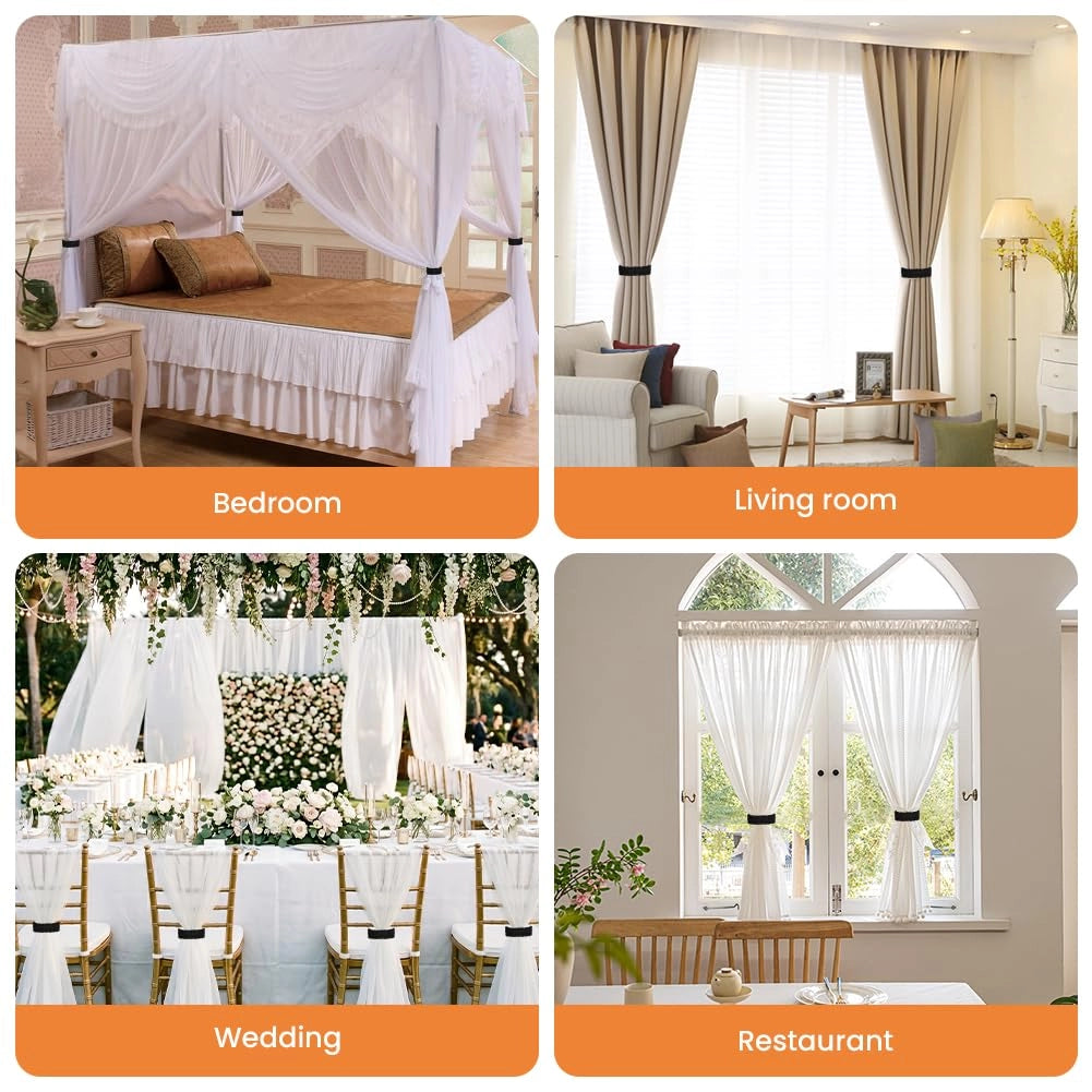 Supporti per tende, set da 4, intrecciati, neri, stile bohémien