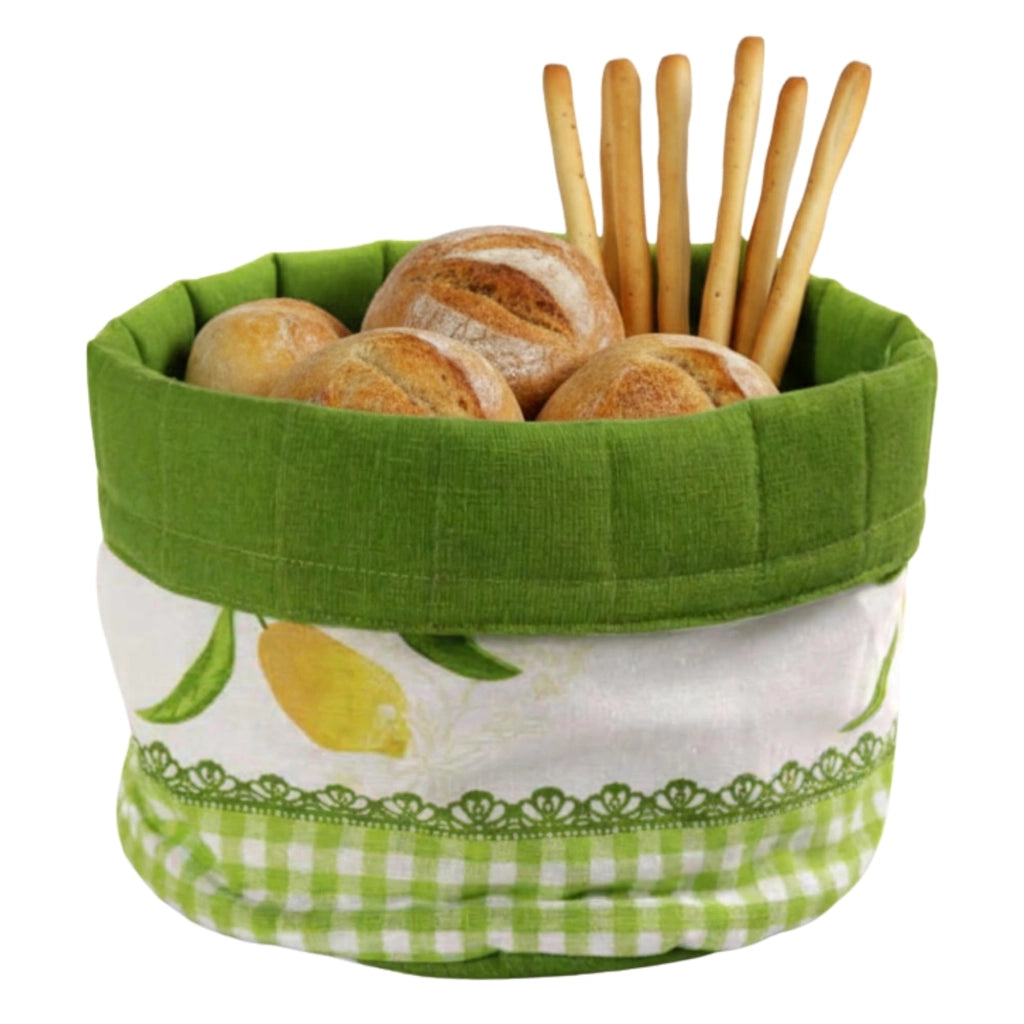 Cesto per pane in tessuto di cotone, 19 x 19 cm, verde, riutilizzabile
