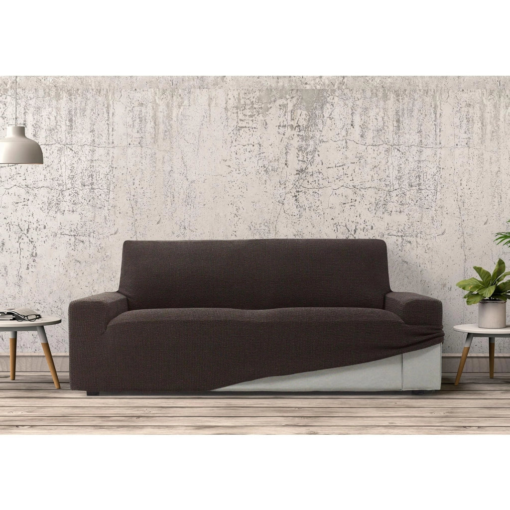Divano a due posti, imbottitura elastica, color marrone, completo di supporti in schiuma
