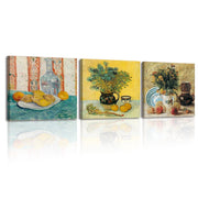 Set di 3 stampe su tela in stile Van Gogh, dimensioni 30x30 cm, nature morte, riproduzioni artistiche