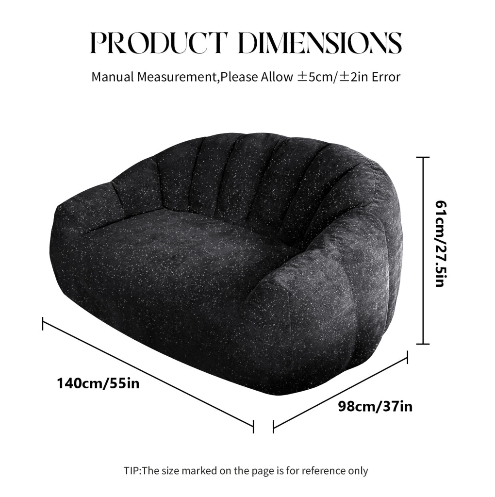 Divano pouf 140x98x61 cm in tessuto nero con braccioli per salotto e camera