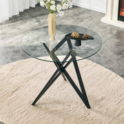 Tavolino da salotto rotondo 85 cm altezza 75,7 cm in vetro temperato e metallo nero con base geometrica