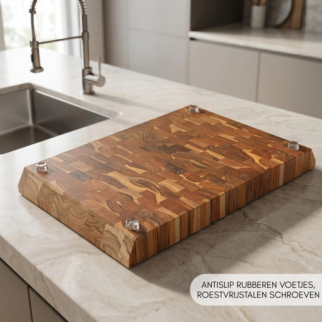 Tagliere a testa di legno in teak, 50x35x5 cm, grande e spesso, durevole
