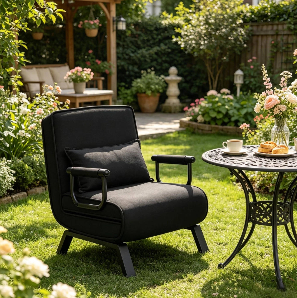 Poltrona convertibile 65x78x75 cm nera 3 in 1 per spazi ridotti, senza materasso