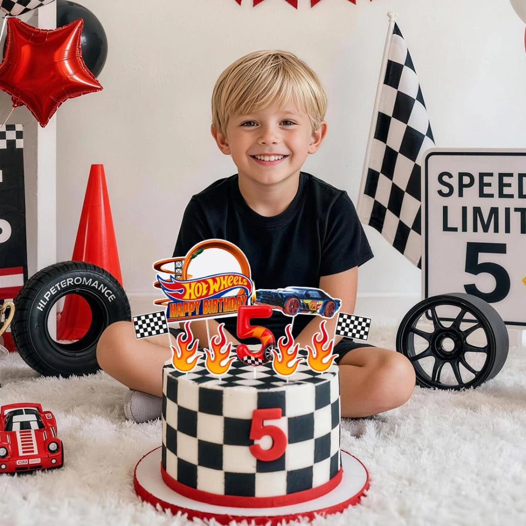 Set di candeline a forma di auto da corsa per compleanno, con il numero 5 e decorazioni