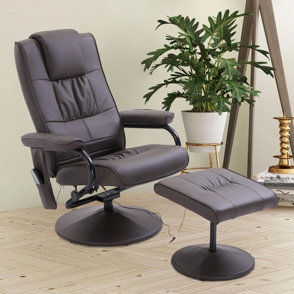 Poltrona Massaggiante Relax con Poggiapiedi Marrone 10 Punti Vibranti con Telecomando 77 cm x 84 cm x 95 cm Design Moderno per Casa