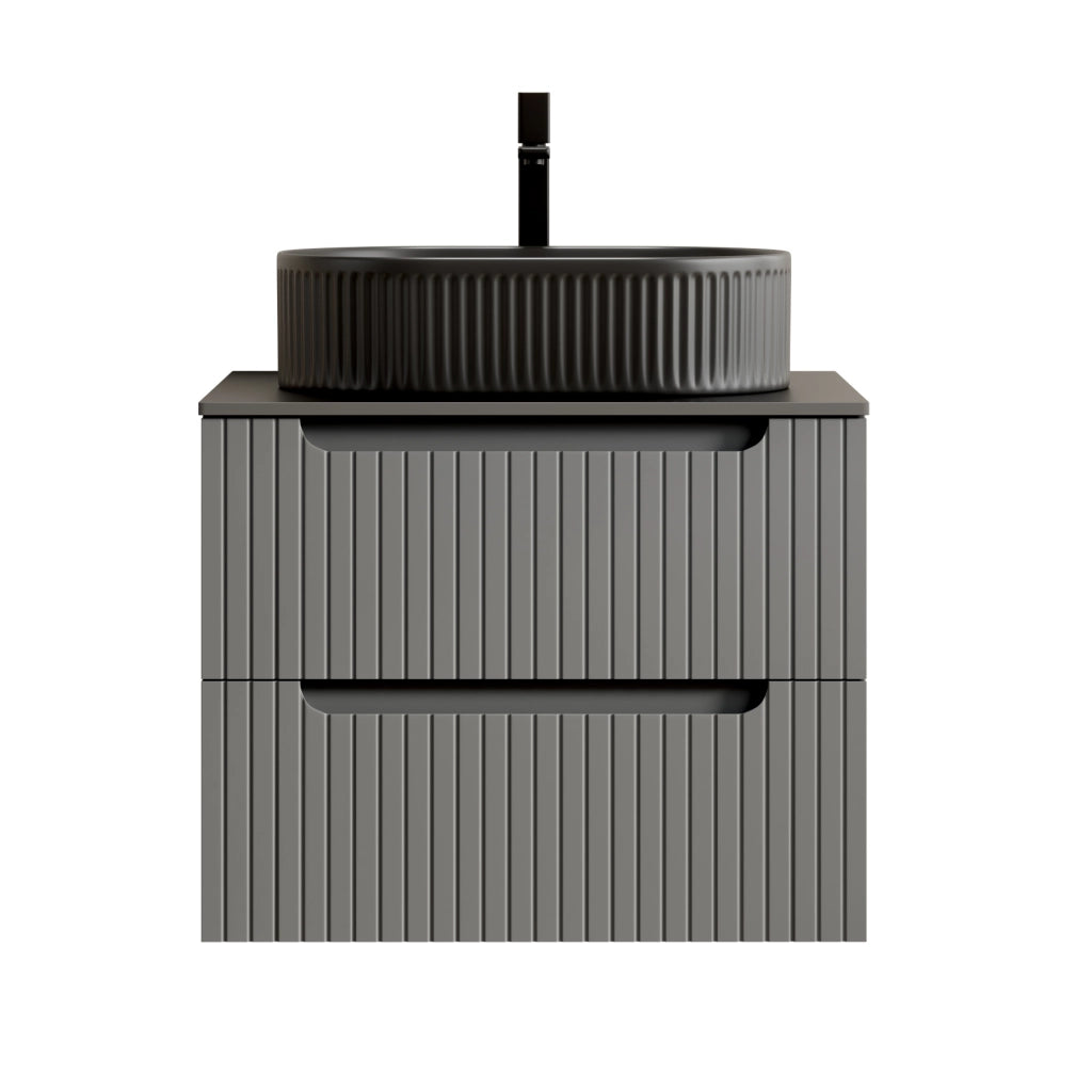 Mobile lavabo sospeso 60 cm nero e grigio scuro, lavabo ovale, 2 cassetti
