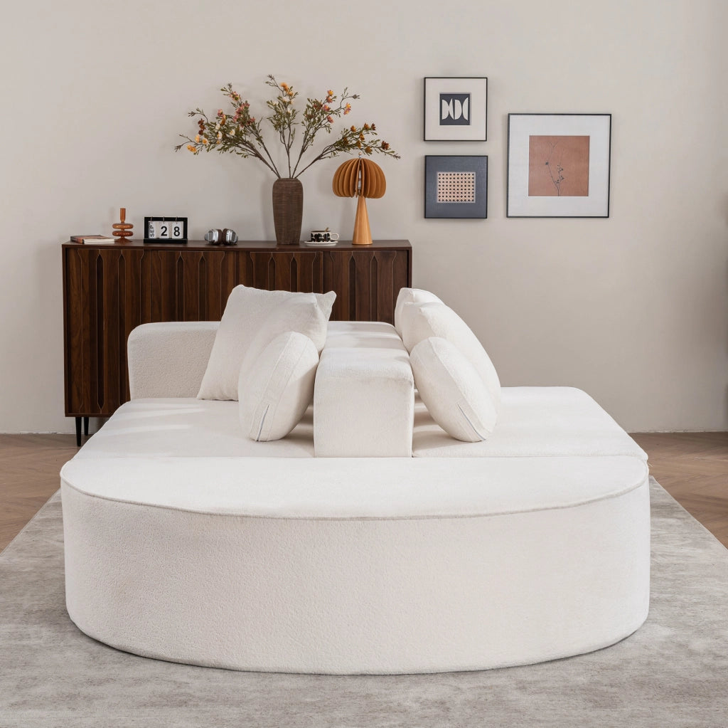Divano modulare convertibile 263x171x66 cm in ciniglia bianca senza montaggio