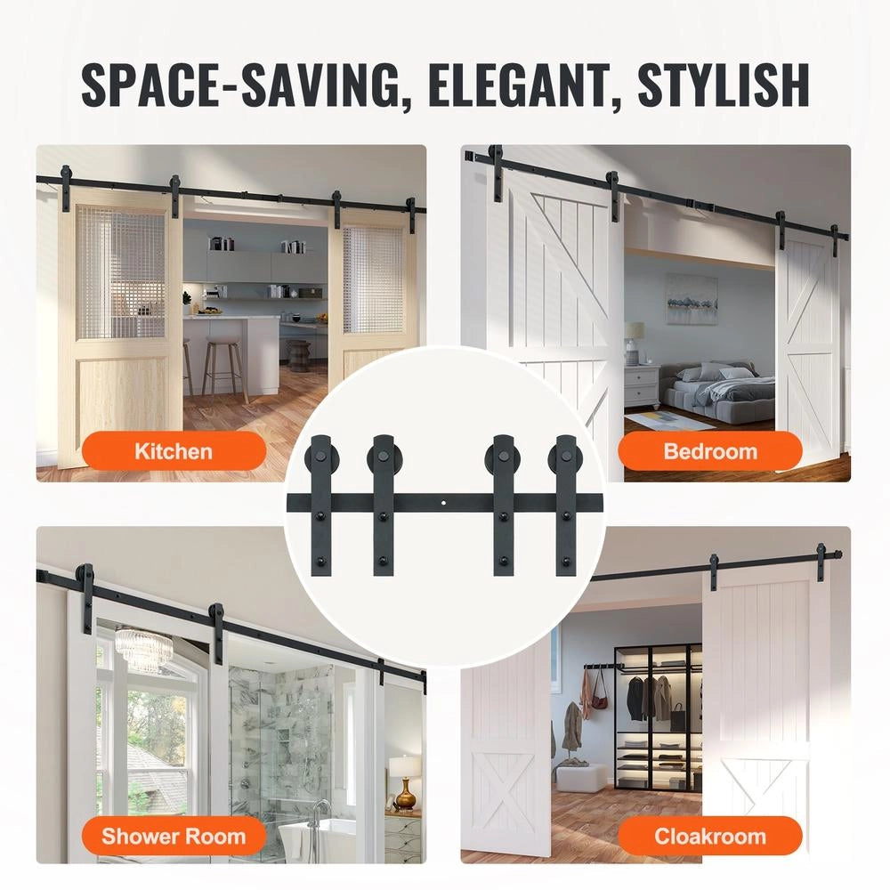 Binario per Porta Scorrevole 244 cm Kit Ferramenta in Acciaio al Carbonio per Porta Doppia Carico 150 kg Puleggia Forma I Robusto per Fai da Te