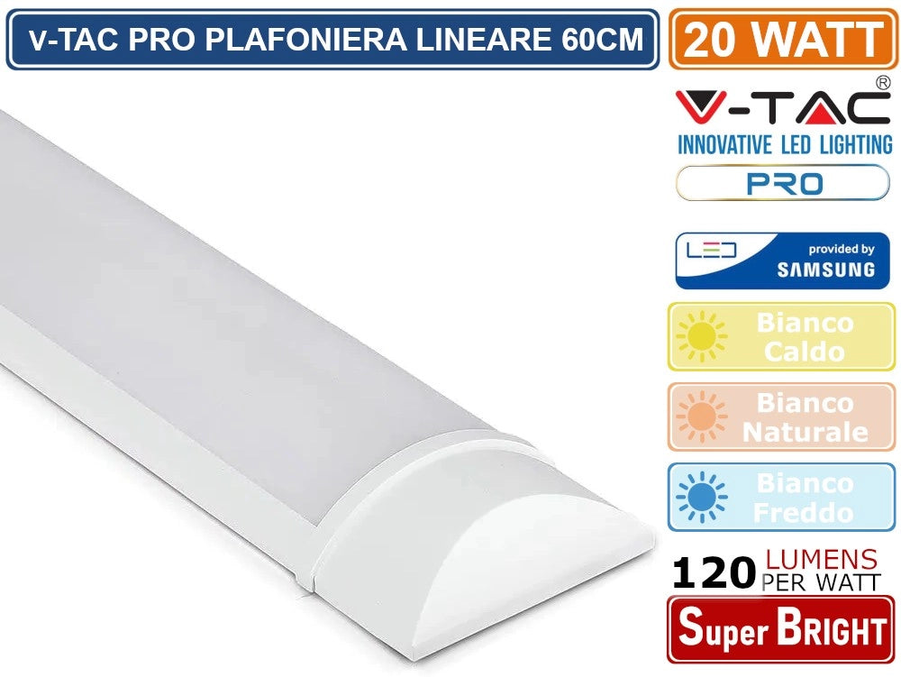 V-TAC PRO VT-8-20 TUBO LED PRISMATICO PLAFONIERA 20W CHIP SAMSUNG LAMPADINA 60CM - Colore Luce:Bianco Naturale