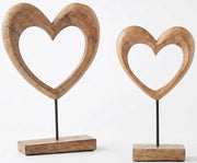 Decorazioni a forma di cuore in legno di mango, set da 2, dimensioni 25 e 31 cm