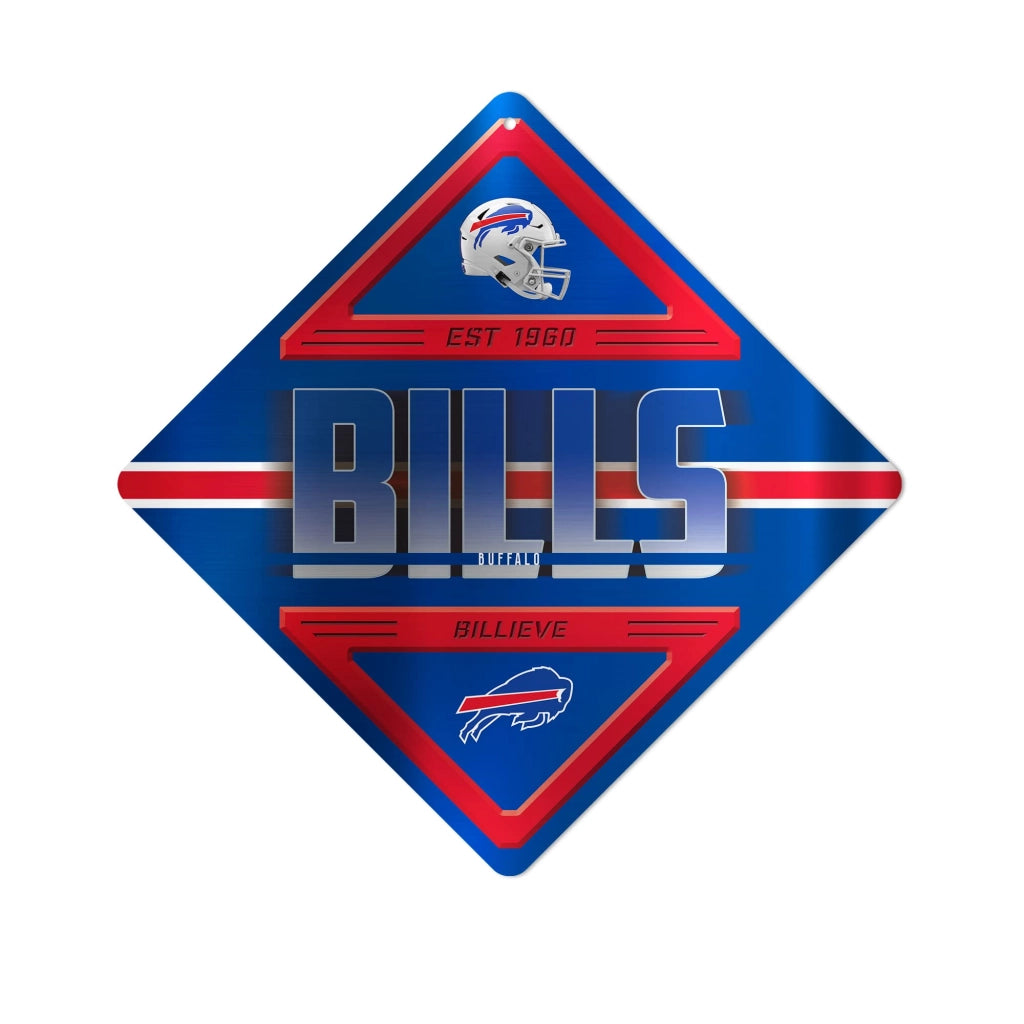 Scudo da parete in metallo, Buffalo Bills, 31x31 cm, argento, decorazione sportiva